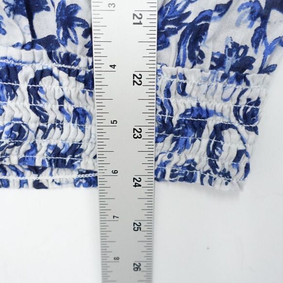 H&M LOGG Blouse Top Women's Size 6 Blue/White Floral Floral Round Neck Pullover - Picture 4 of 6
